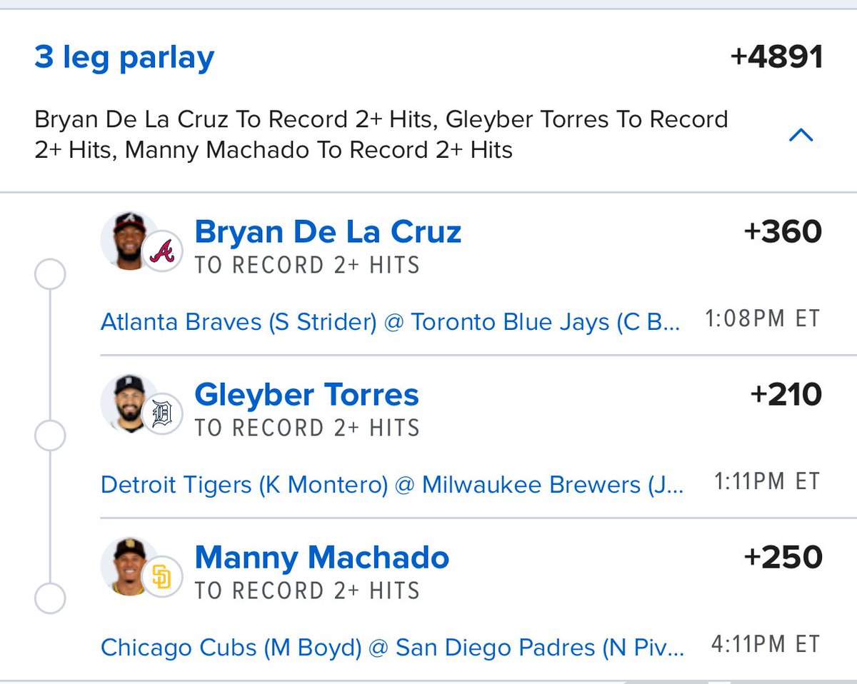 WizPicks__'s tweet photo. Big bats, BIG payout incoming
Bryan De La Cruz 2+
Gleyber Torres 2+
Manny Machado 2+
Letโs cook today!
#HitParlay #MLBBets #TheProfitWizards
โพ๏ธ๐ฅ๐ฐ๐ฅ #DingerSeason #ParlayMagic
Canโt get more simpler then this ๐จ๐ผโ๐ณ https://t.co/AYu8HRLLql