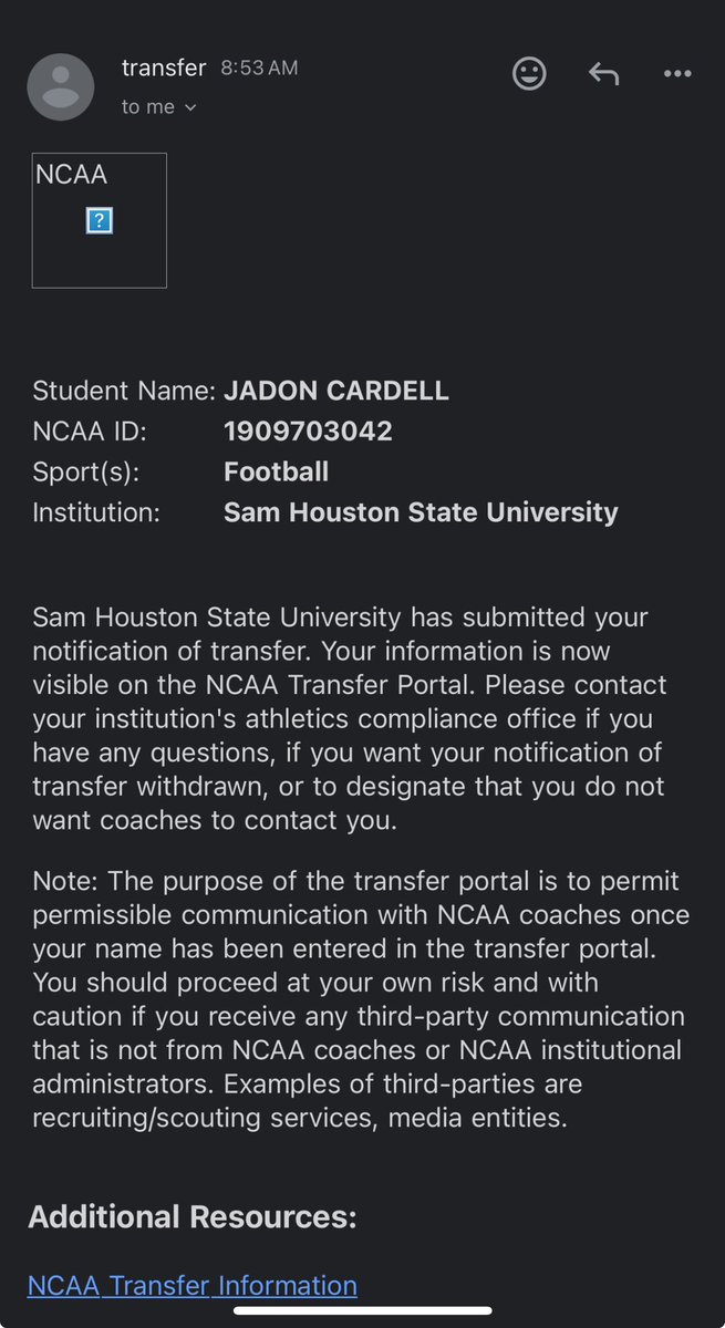 jadoncardell's tweet photo. Officially in the portal with 1 year of eligibility left. Thank you Sam Houston! https://t.co/m5FeJPA9Cp