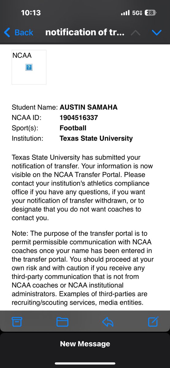 AustinSamaha's tweet image. Officially in the portal as a Grad Transfer with 1 year of eligibility remaining.