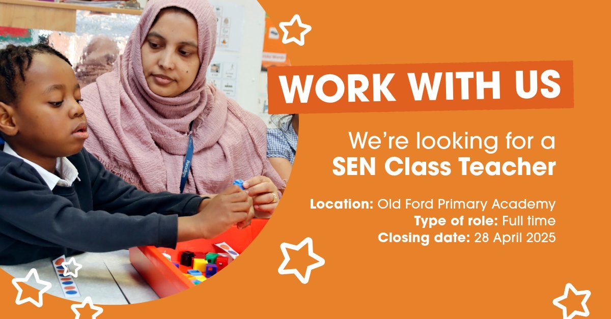We’re hiring! Paradigm Trust is looking for an inspirational SEN Teacher to join Old Ford Primary Academy.

You’ll need a strong understanding of SEND strategies and a passion for inclusive teaching.

Interested in joining us? Apply today: bit.ly/42lBA9l