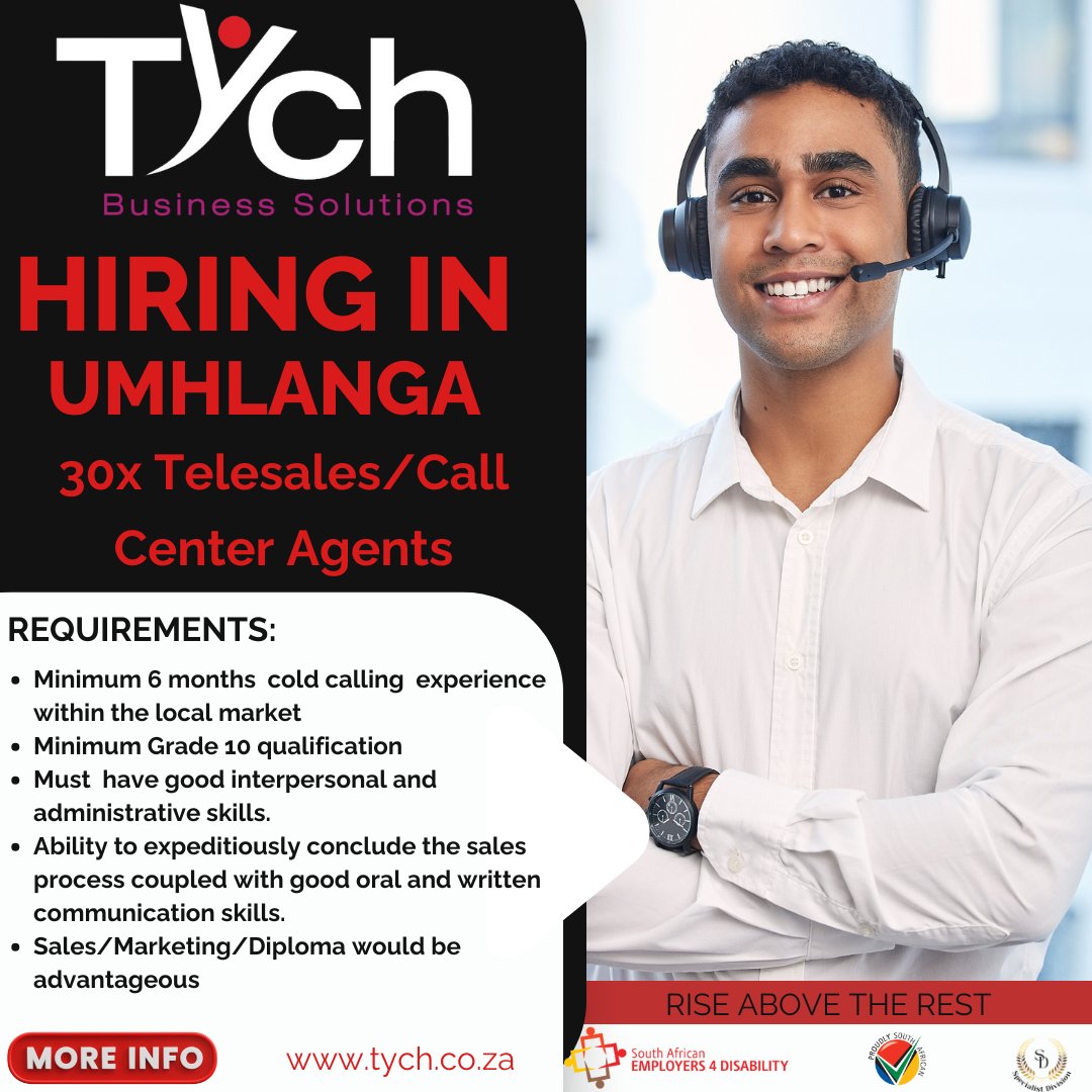 TychTeam's tweet photo. 🚨 WE’RE HIRING – 30x CALL CENTER LEGENDS NEEDED! 🚨

Then YOU might be exactly who we’re looking for!
Apply now and let's make sales magic happen 👉 https://t.co/yrK6NNfekZ
#SalesJobs #UmhlangaJobs #CallCenterCareers #Telesales #TYCH #JoinTheBest #WeAreHiring #LetsTalkSucces https://t.co/lAMXt1wVsK