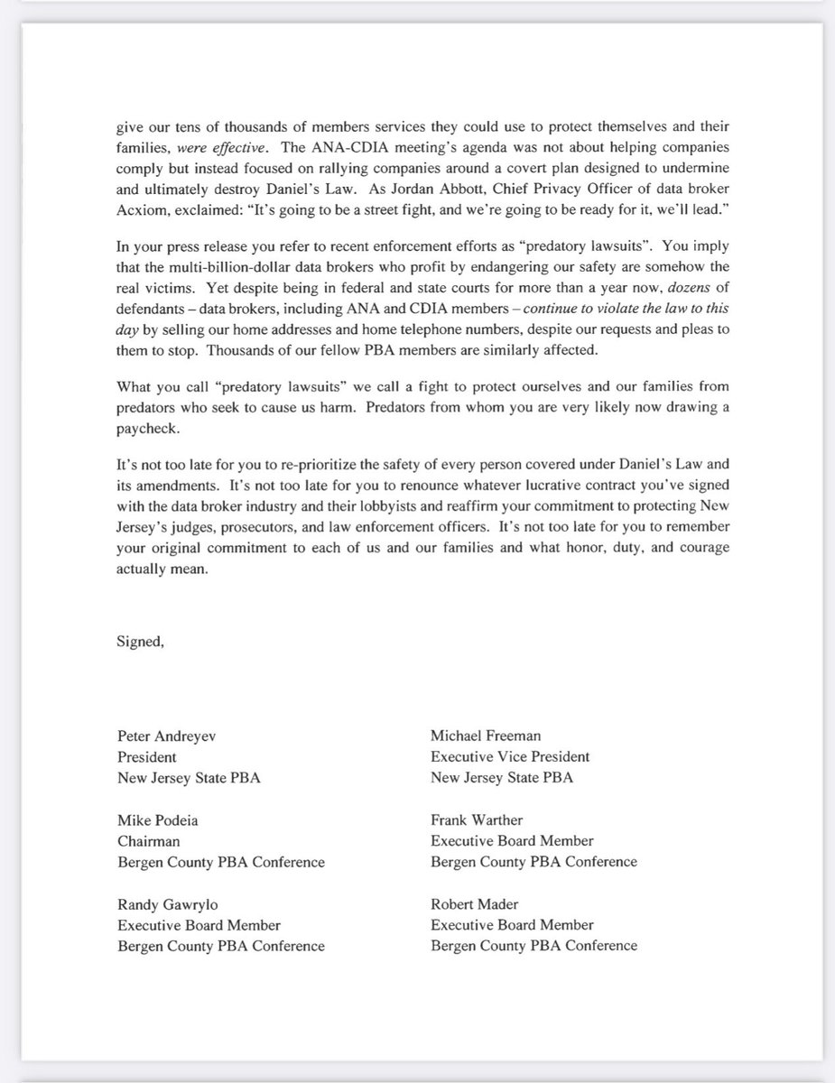 NJSPBA's tweet image. NJ State PBA President Peter Andreyev today criticized efforts to repeal legal protections that safeguard police, prosecutors and judges. Just yesterday, U.S. District Court Judge Esther Salas spoke out against the heinous psychological warfare being launched against judges.