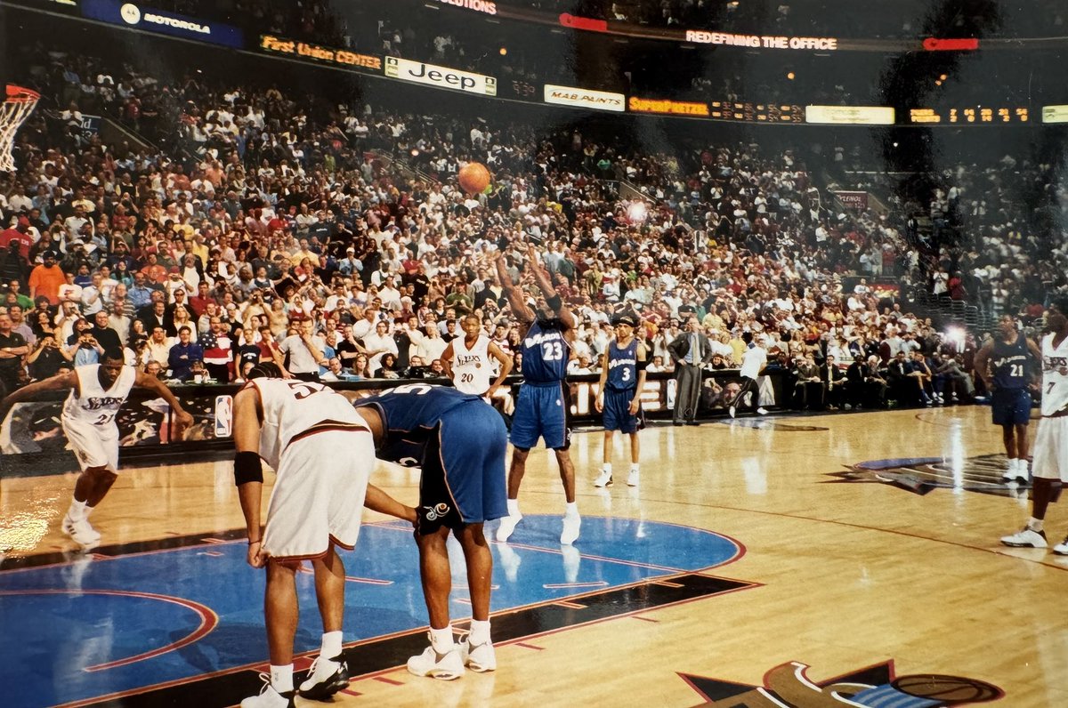 PeterJHand's tweet photo. Michael Jordan’s last game was 22 years ago today vs. the 76ers — and I recently found some old pics from that night, I was just a kid with a disposable camera and lucky seats. https://t.co/9yPhHGhJd1