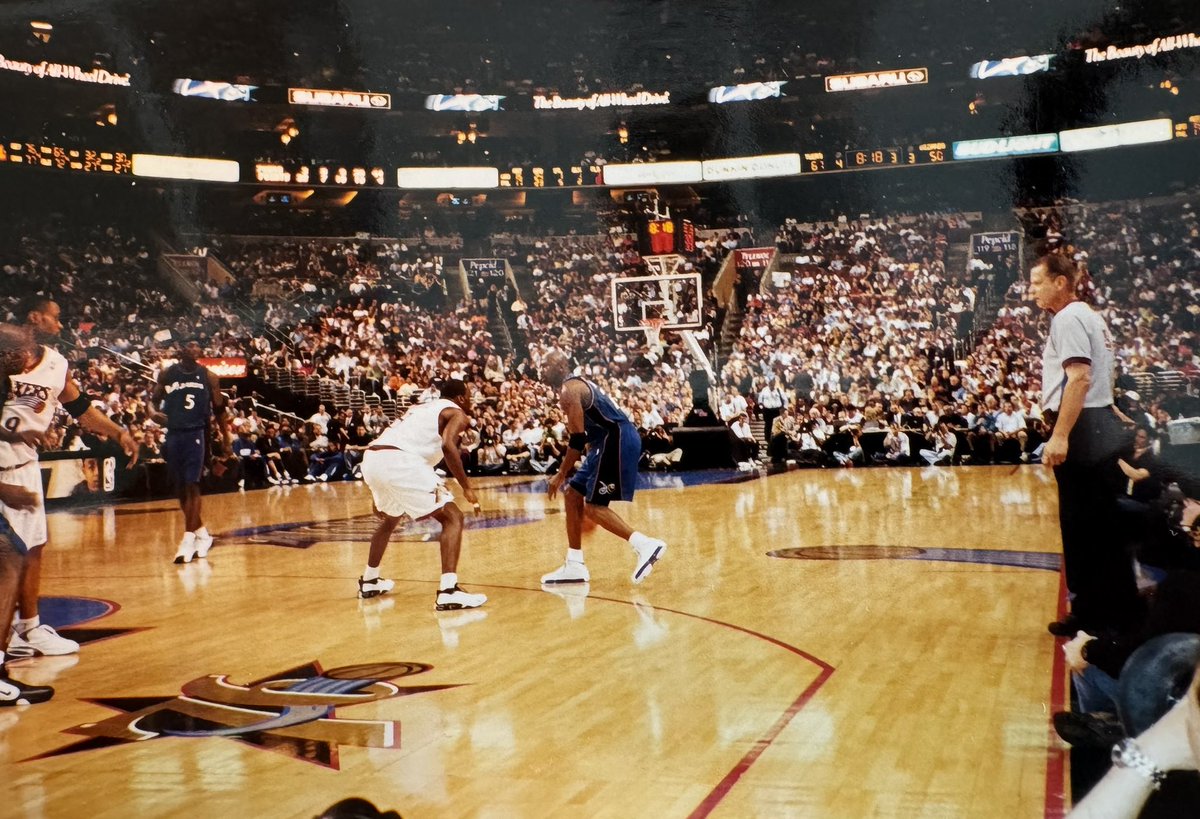PeterJHand's tweet photo. Michael Jordan’s last game was 22 years ago today vs. the 76ers — and I recently found some old pics from that night, I was just a kid with a disposable camera and lucky seats. https://t.co/9yPhHGhJd1
