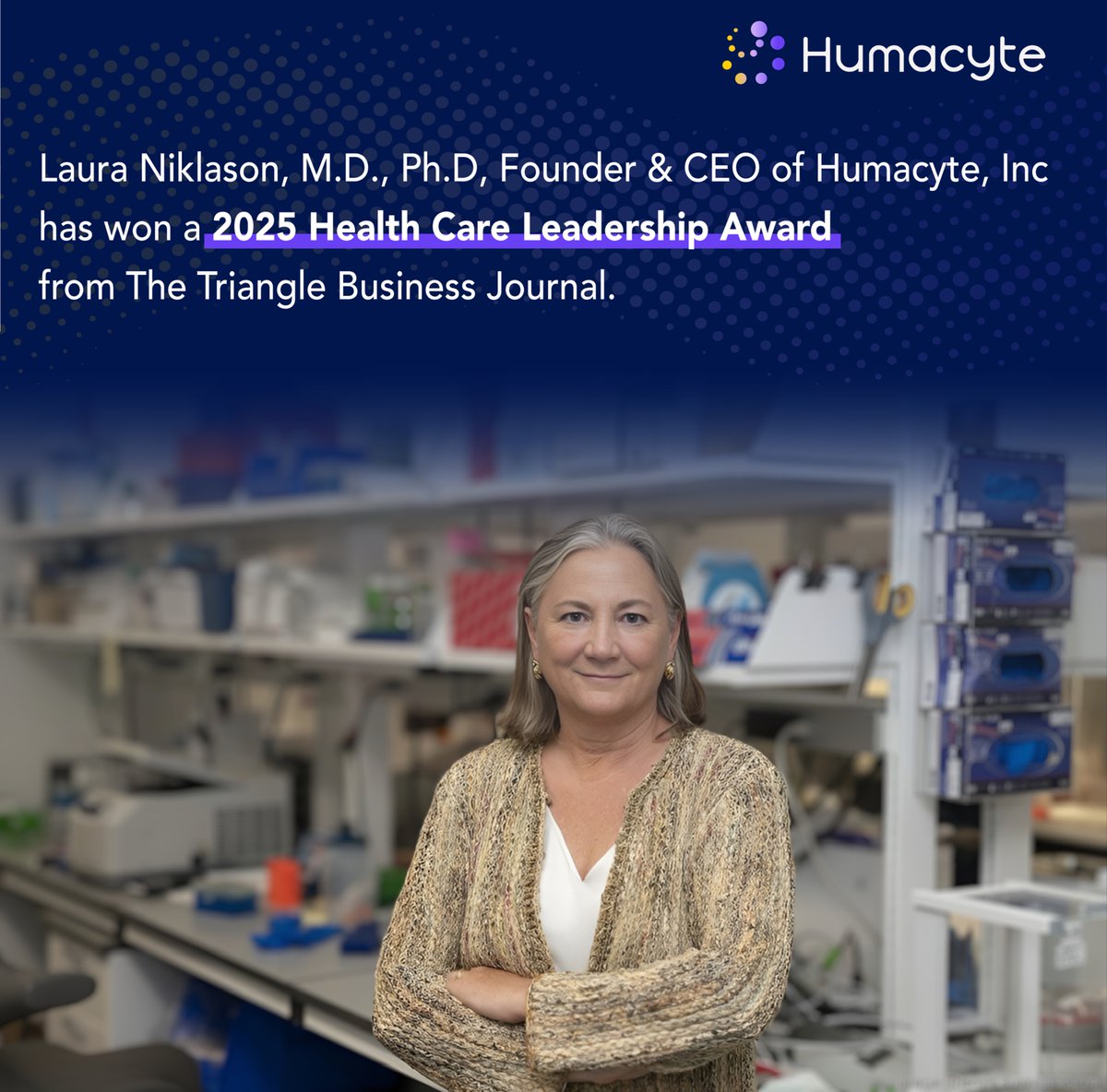 humacyte's tweet image. Congratulations to Laura Niklason, M.D., Ph.D., Founder and CEO of Humacyte, for receiving the Triangle Business Journal's Healthcare Leadership Award!
Thank you,@TriangleBIZJrnl, for recognizing Laura’s leadership alongside outstanding doctors and healthcare practitioners who…