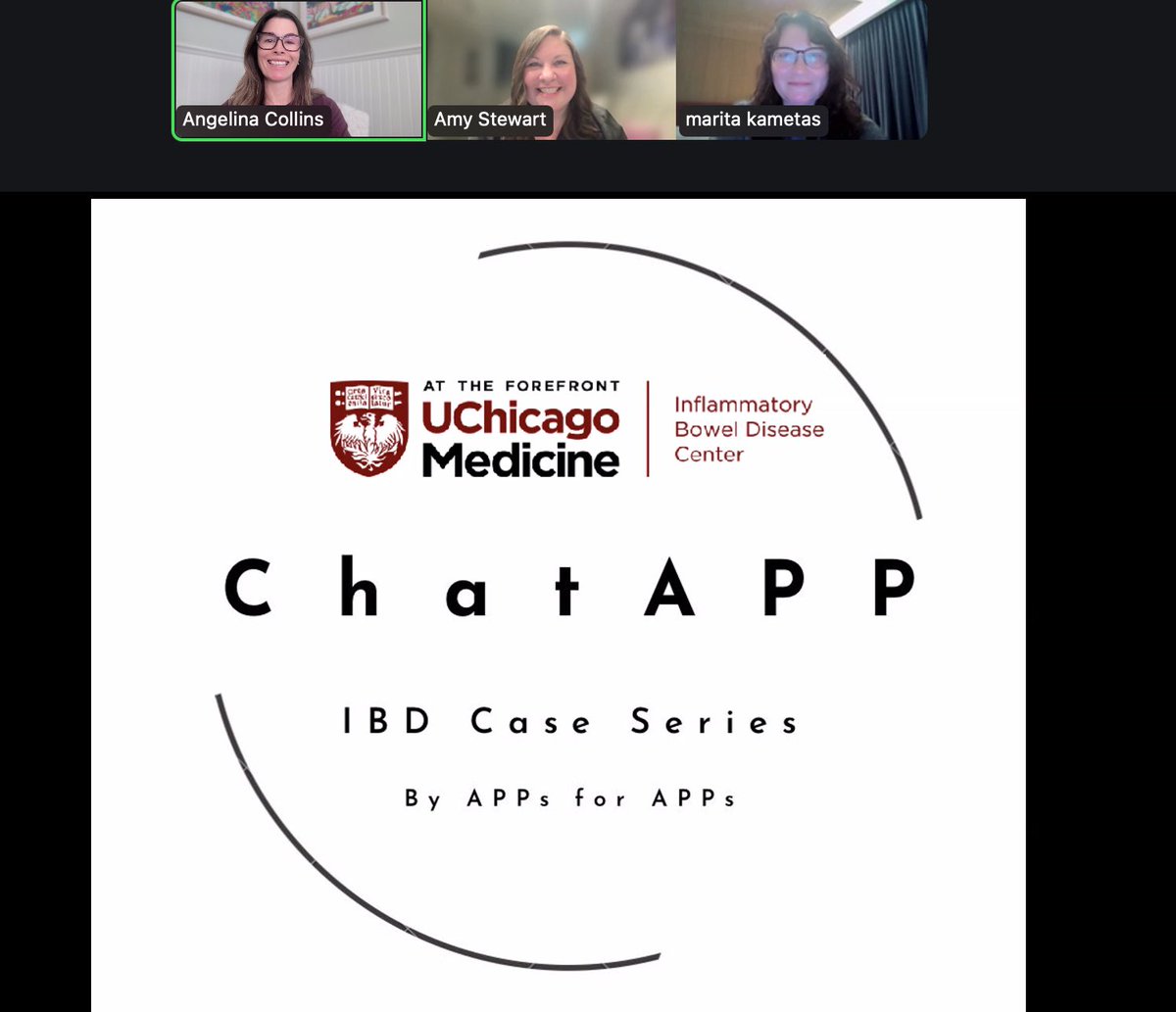 IBDAPN's tweet photo. What a session of ChatAPP IBD Case Series ! Such a dynamic and engaged group from around the 🌎!
🗓️Mark your calendars for next month’s session on May 13th at 6PM CST!
Register now! https://t.co/TqRIDj6zQg
#JoinTheChatWithChatAPP
@UChicagoIBD @UChicagoCME @UChicagoGI https://t.co/q7gF809YvE