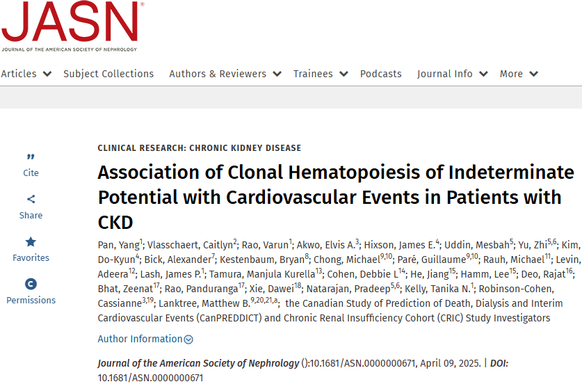 Zhi Yu (@zhiyu_acgt) on Twitter photo Growing evidence links clonal hematopoiesis🧬to kidney disease 🫘
Check out a review of recent findings by us <a href="/pnatarajanmd/">Pradeep Natarajan</a> <a href="/DrFlashHeart/">Caitlyn Vlasschaert</a> on <a href="/JASN_News/">JASN_News</a> -including our latest collaborative work on same journal—as we unravel this important connection:
journals.lww.com/jasn/abstract/… Growing evidence links clonal hematopoiesis🧬to kidney disease 🫘
Check out a review of recent findings by us <a href="/pnatarajanmd/">Pradeep Natarajan</a> <a href="/DrFlashHeart/">Caitlyn Vlasschaert</a> on <a href="/JASN_News/">JASN_News</a> -including our latest collaborative work on same journal—as we unravel this important connection:
journals.lww.com/jasn/abstract/…