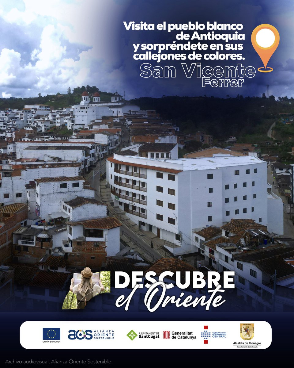 Date la vuelta por San Vicente, el pueblo blanco de Antioquia. Te invitamos a recorrer sus callejones de colores y tomarte una aromática en su parque principal.
#DescubreElOriente