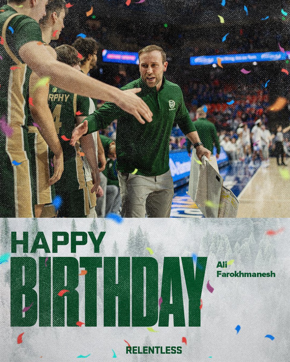 CSUMBasketball's tweet photo. Happy Birthday to the head man @farokhmanesh5! 🥳🎂🎉

#Relentless x #CSURams https://t.co/XeeuUXsjj0