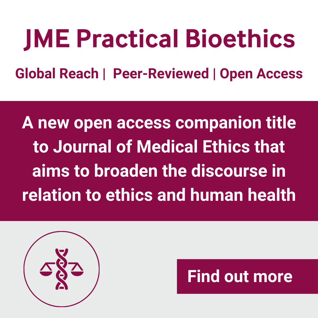 JME Practical Bioethics is an open access, peer reviewed journal publishing translational and empirically focused bioethics research and is a companion title to Journal of Medical Ethics. 

Find out more: jmepb.bmj.com/pages/about 

#Bioethics #JMEPB