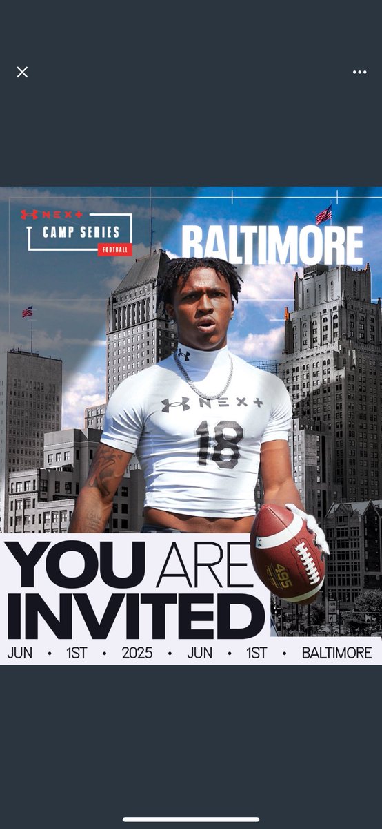 Blessed to be invited to UA Next Camp Series in Baltimore! Thank you so much for this opportunity. <a href="/DemetricDWarren/">Demetric D. Warren</a> <a href="/CraigHaubert/">Craig Haubert</a> <a href="/TheUCReport/">Billy Tucker</a> <a href="/TomLuginbill/">Tom Luginbill 🇺🇸 🏈</a> #UANext