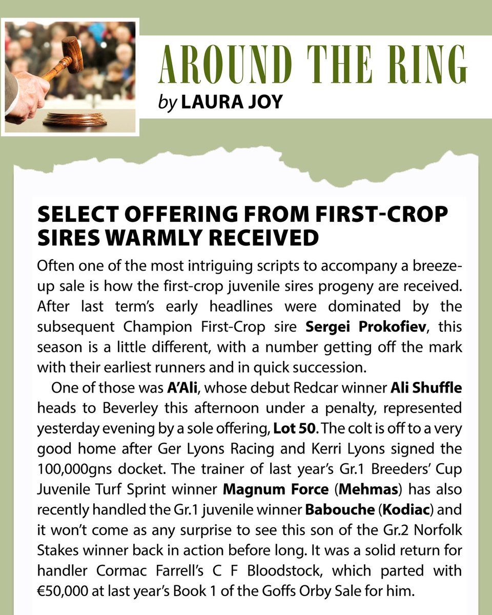It’s an hour to go until Day 2 of the <a href="/Tattersalls1766/">Tattersalls</a> Craven Breeze Up Sale gets underway ⏰ 

Catch up on yesterday’s session with the sale report in today’s EBN, including the latest ‘Around the Ring’ by <a href="/Laurajoy01/">Laura Joy</a> (UPDATE from the racing today, ALI SHUFFLE went on to win