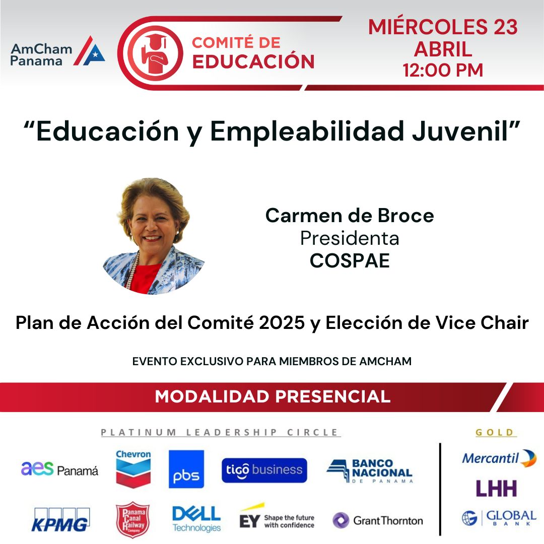 panamcham's tweet image. Estimados Miembros: 𝐄𝐯𝐞𝐧𝐭𝐨 𝐩𝐫𝐞𝐬𝐞𝐧𝐜𝐢𝐚𝐥. Inscriba su participación bit.ly/42V1Don o mediante la App AmCham, hasta el 22 de abril a las 4:00 p.m.
La cita es el 23 de abril a las 12:00 p.m. en nuestras oficinas. Ofreceremos refrigerio a las 11:30 a.m.