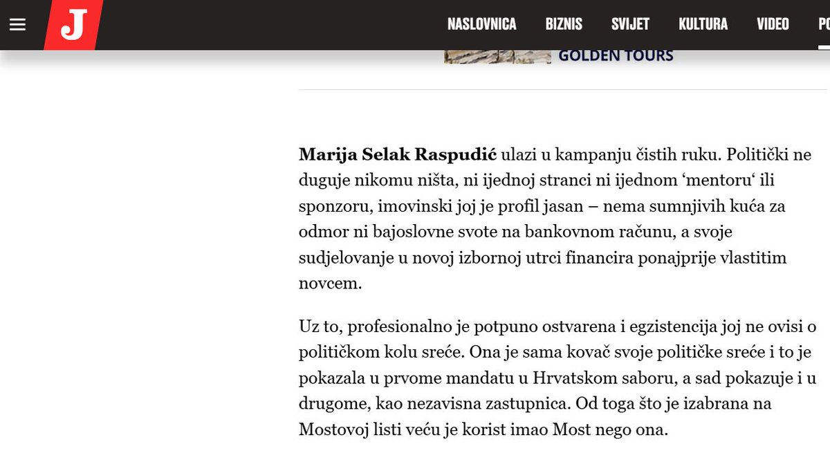 Marija Selak Raspudić je kandidatkinja krupnog kapitala za gradonačelnicu Zagreba, o čemu svjedoči ovaj marketinško-hagiografski članak u tabloidu Ane Hanžeković.
Zagrepčani će glasati za MSR ako hoće da ih nastave guliti ovrhama oni koji su se obogatili na tuđoj muci.