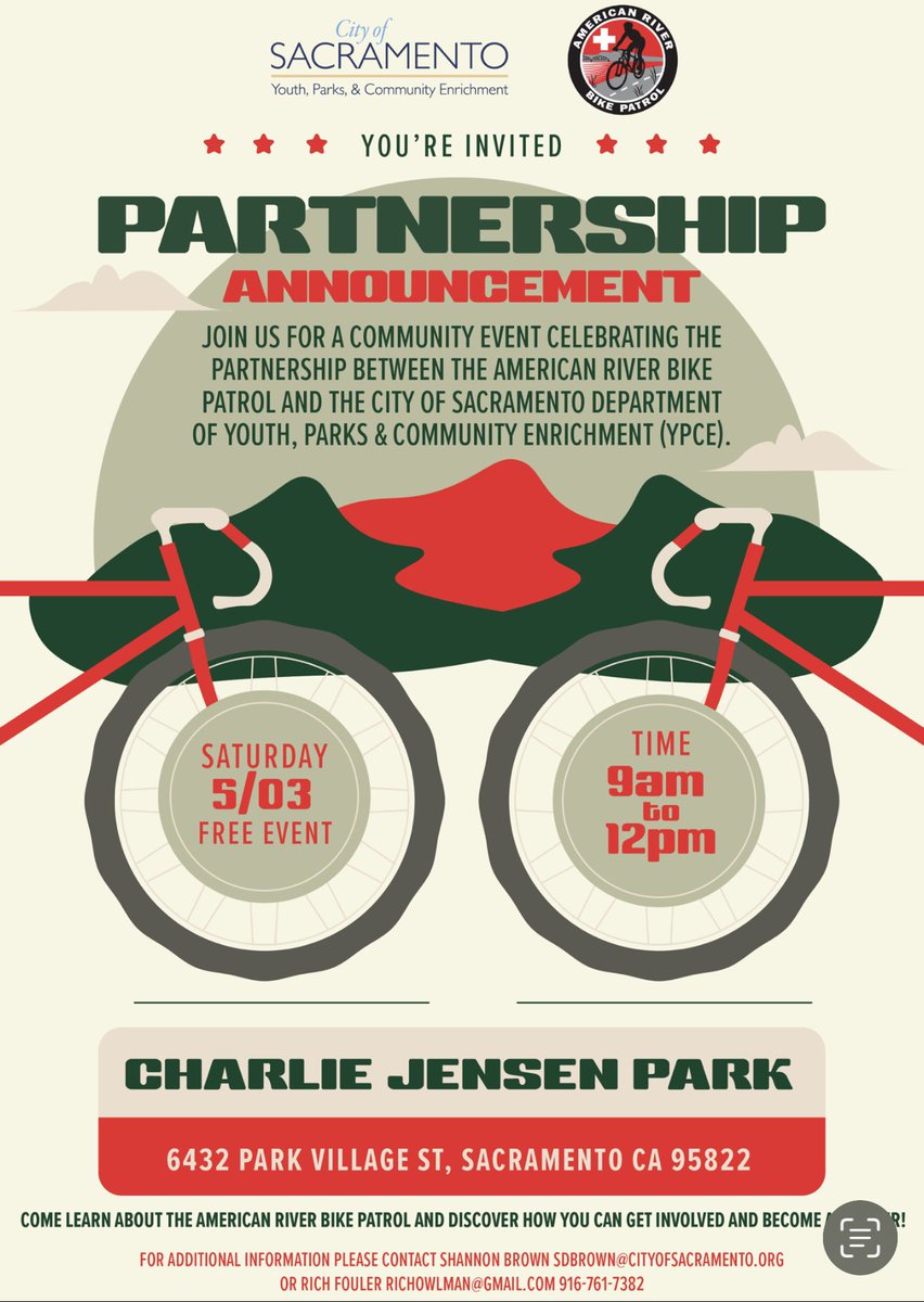South Land Park (@solandparkassn) on Twitter photo Join us for this community event on May 3, where the American River Bike Patrol announces its partnership with the <a href="/TheCityofSac/">City of Sacramento</a> to begin bike patrols on the #DelRioTrail in #Sacramento
<a href="/MayorMcCarty/">Sac Mayor Kevin McCarty</a> <a href="/RickJenningsD7/">Rick Jennings, II</a> <a href="/CaityMapleD5/">Councilmember Caity Maple</a> Join us for this community event on May 3, where the American River Bike Patrol announces its partnership with the <a href="/TheCityofSac/">City of Sacramento</a> to begin bike patrols on the #DelRioTrail in #Sacramento
<a href="/MayorMcCarty/">Sac Mayor Kevin McCarty</a> <a href="/RickJenningsD7/">Rick Jennings, II</a> <a href="/CaityMapleD5/">Councilmember Caity Maple</a>