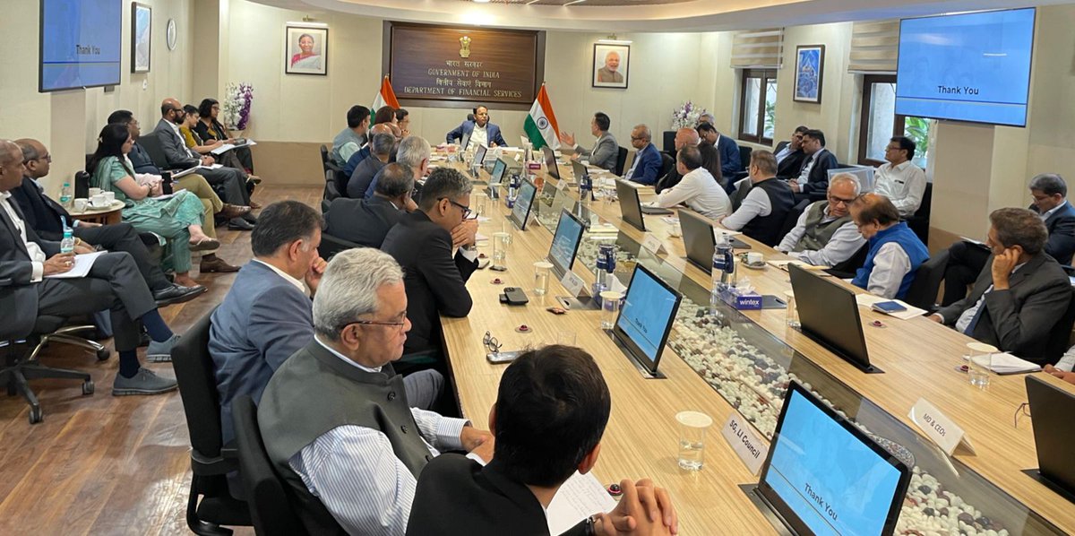 DFS_India's tweet photo. Secretary DFS held an interactive meeting with CEOs of all private sector life insurance companies today to discuss the key concerns, latest developments and way forward for the industry.  (1/2) https://t.co/l01ZyaGMWq