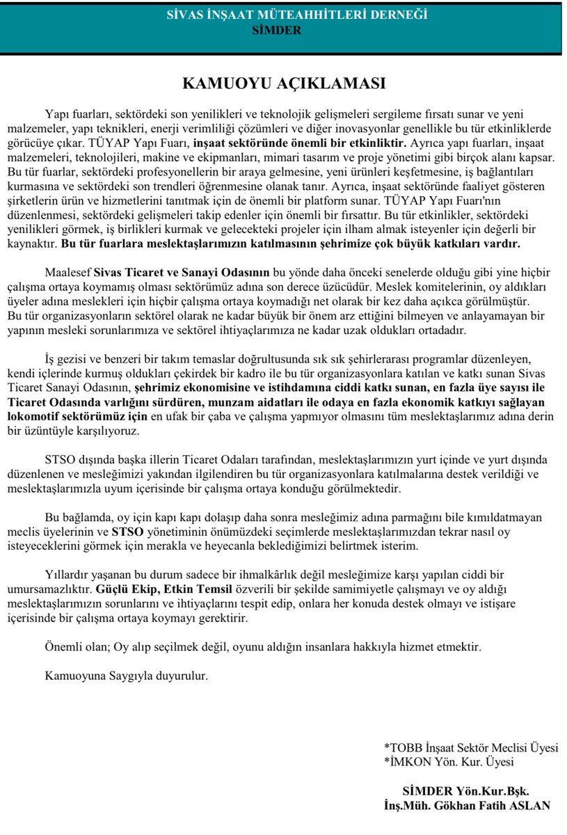 murathardal's tweet photo. Simder ailesi olarak kamuoyu açıklamamız.
@simder58 @imkonankara @stsokurumsal #tuyap #sivas https://t.co/ettjCloMBC