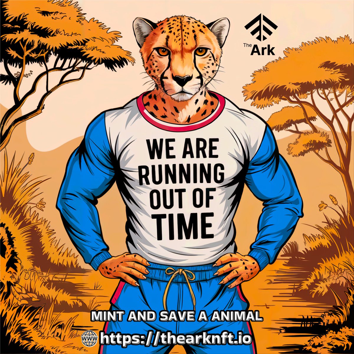 🐆THE CLOCK IS TICKING!
  A cheetah stands in a barren savannah, with faded trees and far-off mountains. Your art can make a difference. Mint on The Ark to support the survival of endangered species like the Amur Leopard.

EVERY NFT HELPS!

EVERY ARTIST IS A GUARDIAN.

🔗JOIN