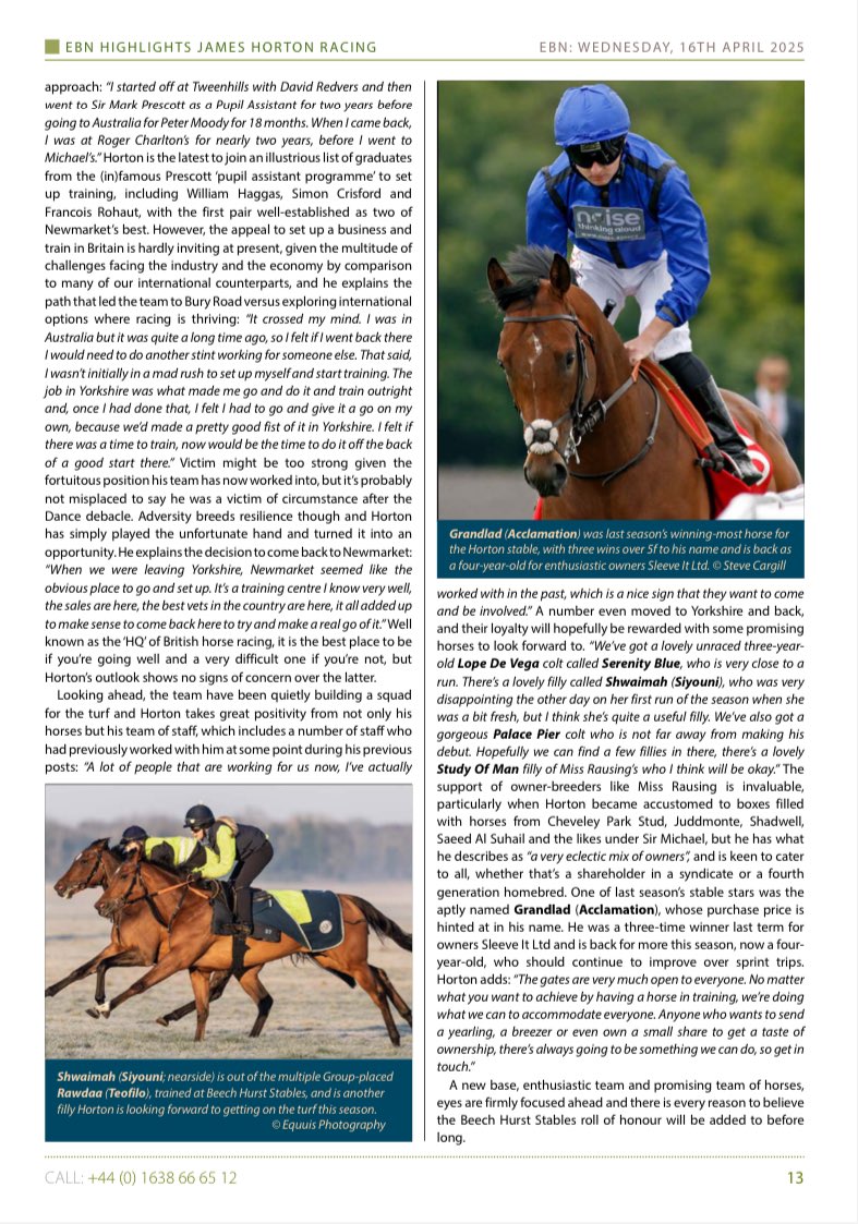 Laura Joy (@laurajoy01) on Twitter photo Had the delight of speaking to James Horton about his recent move to Beech Hurst Stables.
The yard is ideally placed and has a little bit of room for more so give them a call 😎
<a href="/JHortonRacing/">Horton Racing</a> Had the delight of speaking to James Horton about his recent move to Beech Hurst Stables.
The yard is ideally placed and has a little bit of room for more so give them a call 😎
<a href="/JHortonRacing/">Horton Racing</a>