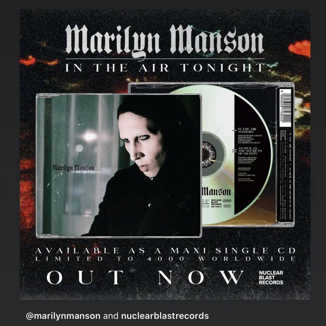 #OnThisDay 16 April 2025, <a href="/marilynmanson/">Marilyn Manson</a>'s wife, Lindsay Usich, shared on her Instagram story an image of a limited single CD of a Manson cover of Phil Collins' 1981 song "In the Air Tonight."

Image: Lindsay Usich 📸