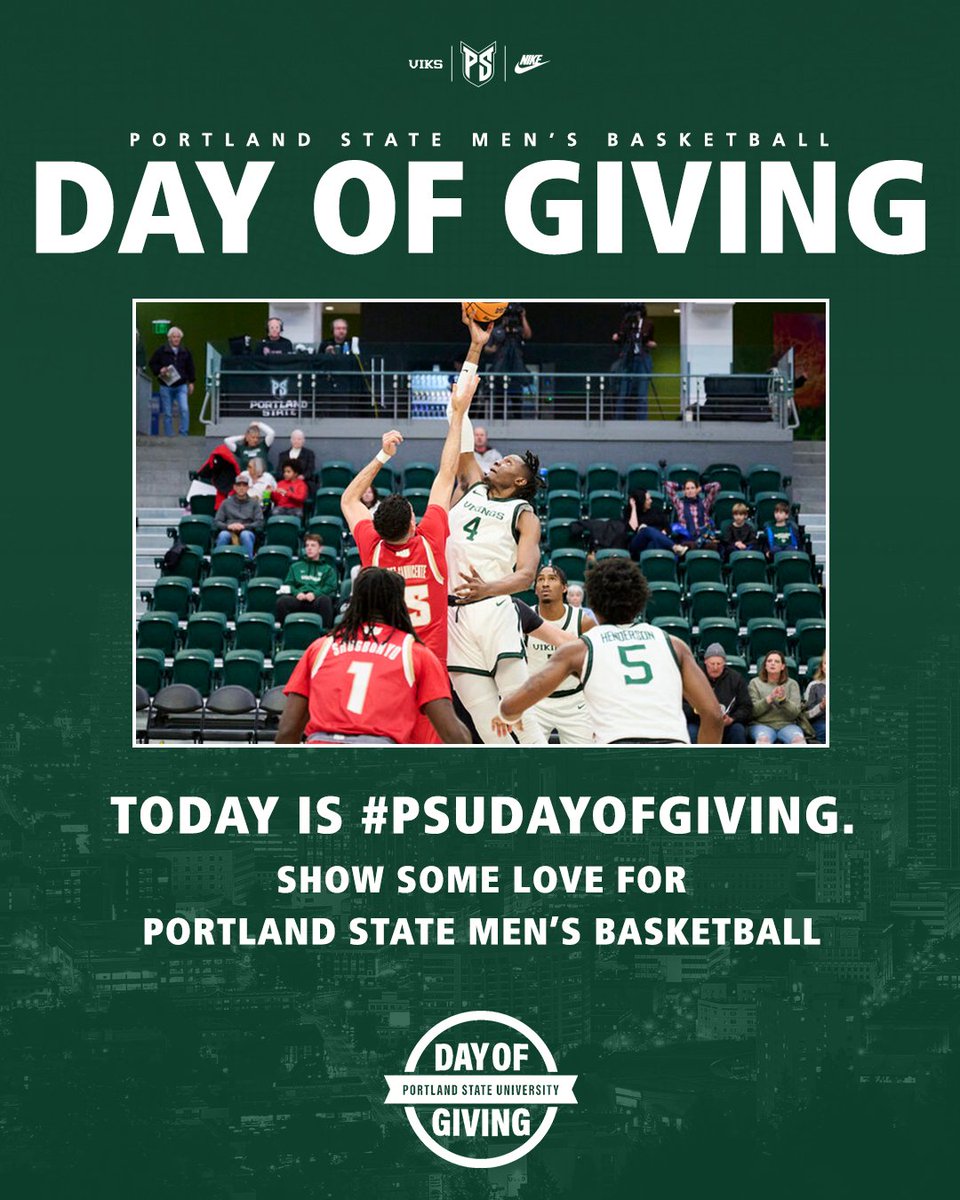 Day of Giving. 💚

Help us get better today by considering donating on PSU Day of Giving. Our thanks to David and Kelly Keys who are matching donations up to the first $2,500 raised.

🔗: givecampus.com/schools/Portla…

#GoViks | #DefendTheShip