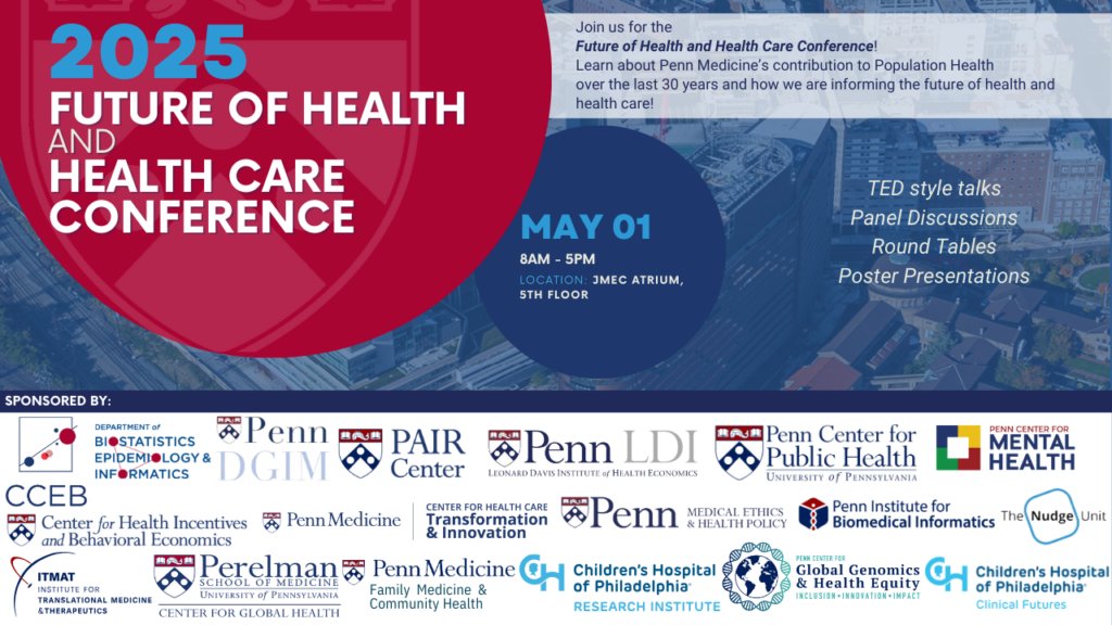Join <a href="/PennLDI/">Penn LDI</a> on 5/1 for their conference, "The Future of Health &amp; Health Care" ft'ing keynote speakers, panel discussions, networking opportunities &amp; more! Learn more &amp; register➡️ tinyurl.com/2ctfbm8p