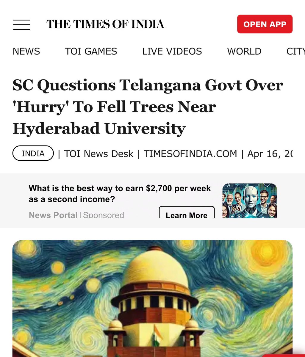 Finally, the honourable Supreme Court had to question the haste and step in to protect wildlife in #HCU issue.

In our #Telangana, there’s urgency not for governance, but for grabbing green cover- 100 acres near University of Hyderabad, axed without pause.

If this is their idea