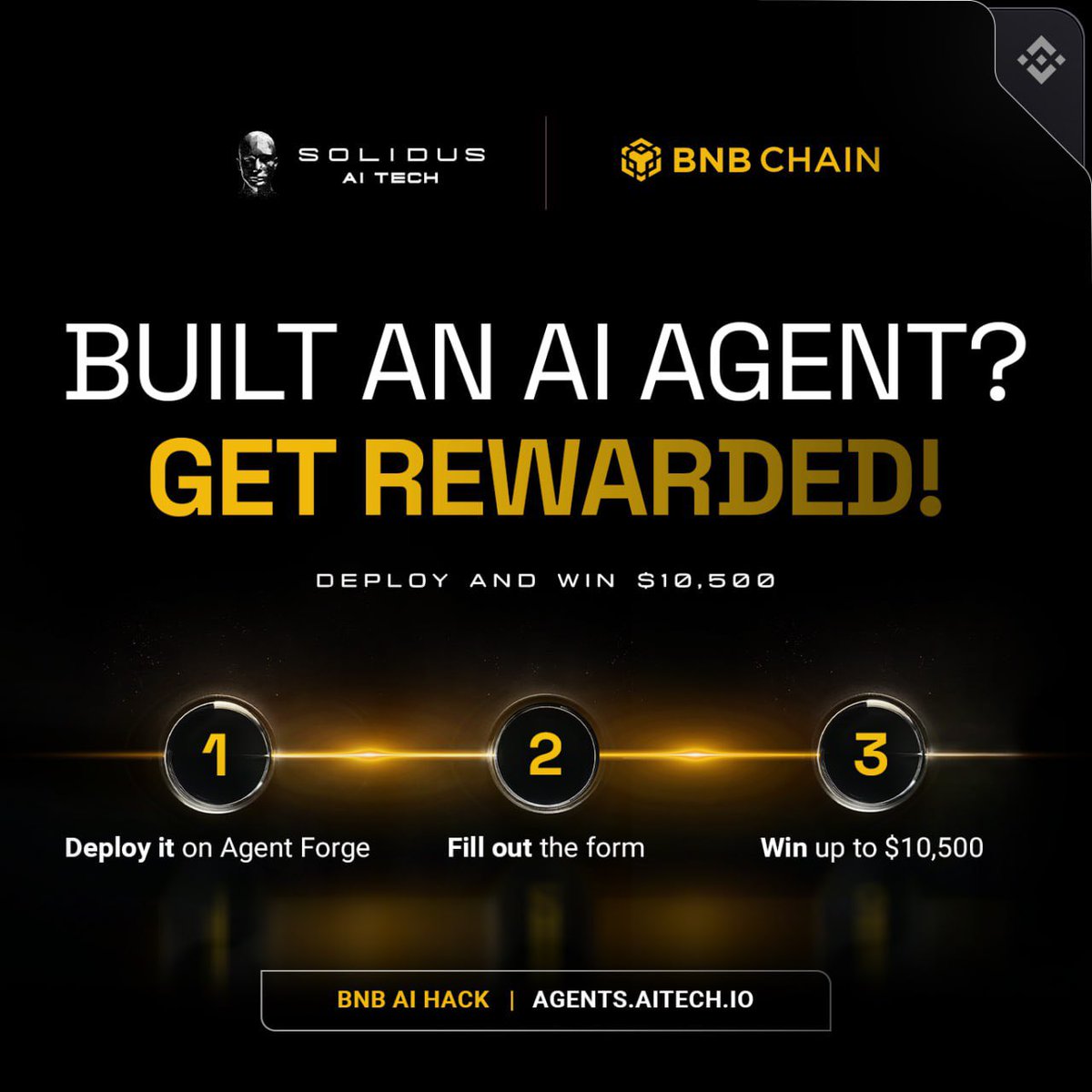 AITECHio's tweet image. 🤖 Built an AI Agent? 

Here's how you can win upto $10,500 from @BNBCHAIN AI Hack:

1. Deploy it on Agent Forge
2. ⁠Fill the Form: share-eu1.hsforms.com/2lsOozkauTWCK8…
3. ⁠Done

👉 Get started: agents.aitech.io