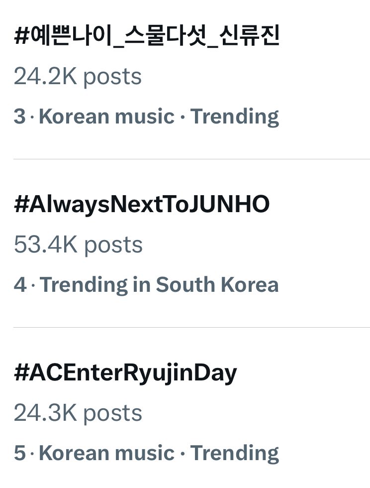 Our tags are currently trending #3 and #5 in South Korea!

SPRING ANGEL RYUJIN
#ACEnterRyujinDay
#예쁜나이_스물다섯_신류진