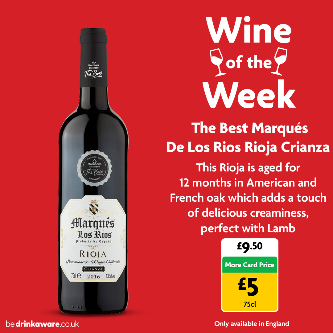 Morrisons's tweet image. 🍷🎉 Cheers to Wine of the Week! Uncork a bottle of Morrisons The Best Marques De Los Rios Rioja Crianza 75cl! What would you pair yours with?
