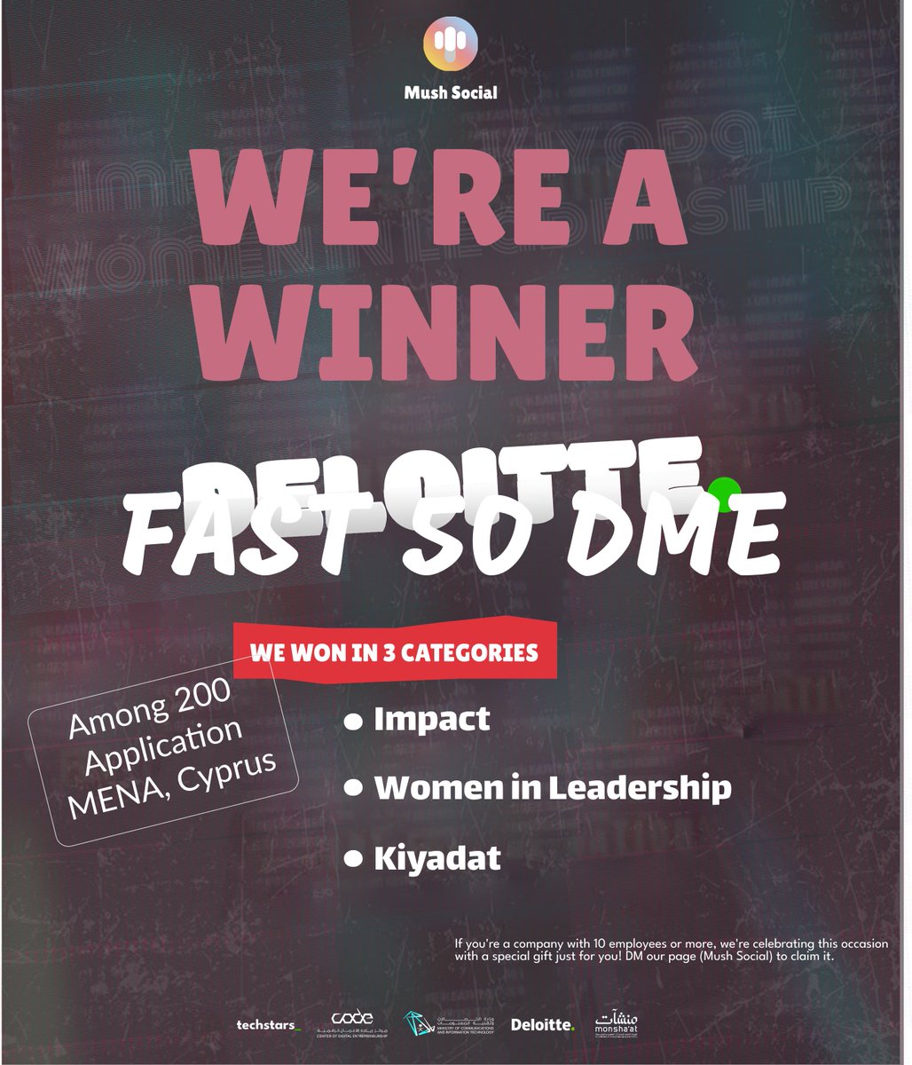 mush_app's tweet image. في رحلة ممتعة وصعبة وتحديدًا في مجال السوشال ميديا – أحد أصعب ميادين ريادة الأعمال – نواصل، بتوفيق الله ثم بعزيمة فريقنا، تحقيق الإنجازات.
 واليوم نفخر بالإعلان عن فوز Mush Social ضمن أبرز الشركات الناشئة في برنامج  FAST 50 DME @Deloitte