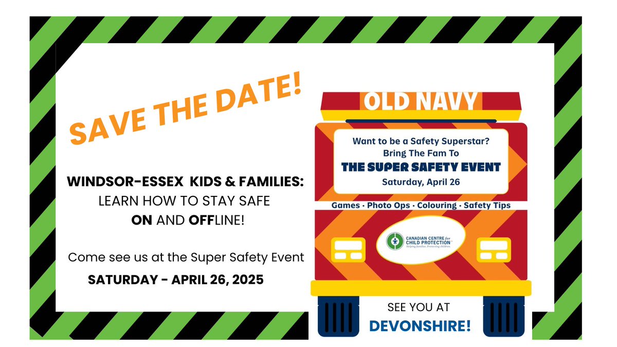 📅 Mark your calendars!
 On April 26, we're bringing TELUS Wise goodness to the Super Safety Event at <a href="/OldNavy/">Old Navy</a> Devonshire Mall with safety tips, swag &amp; more! 🧢👨‍👩‍👧‍👦 Join us for a fun day that helps families stay safe—online &amp; off. #TELUSWise #KidsSafetyEvent #WeTheNetwork