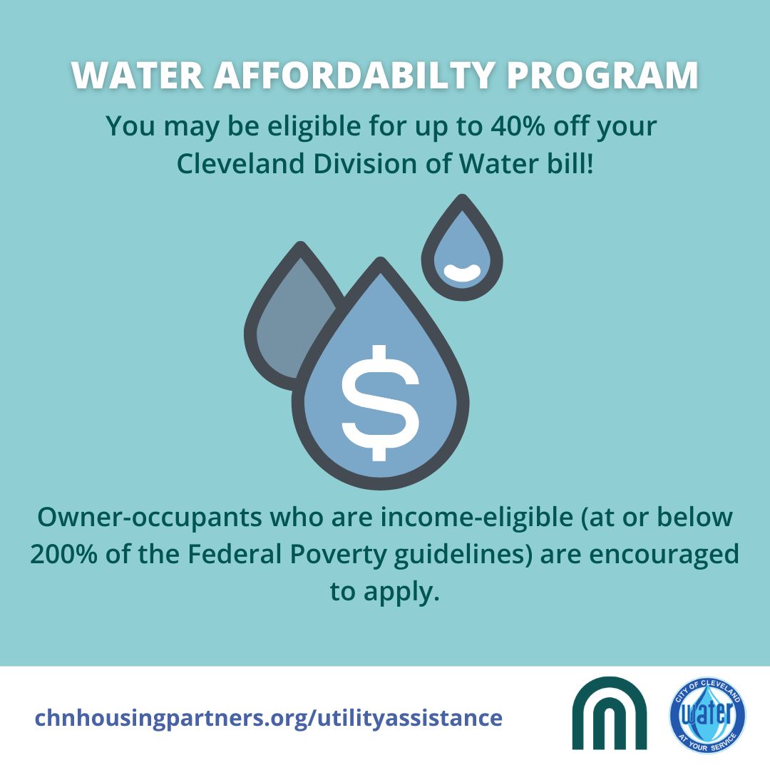 You may be eligible for up to 40% off your water bill! Visit chnhousingpartners.org/utilityassista… to learn more and apply.