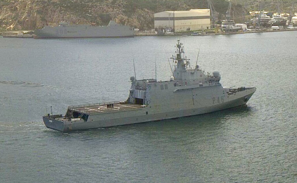 WarshipCam's tweet photo. Spanish Navy Meteoro-class offshore patrol vessel ESPS Furor (P-46) leaving Cartagena, Spain - April 16, 2025 #espsfuror #p46

SRC: webcam https://t.co/OxxJFPNOFI