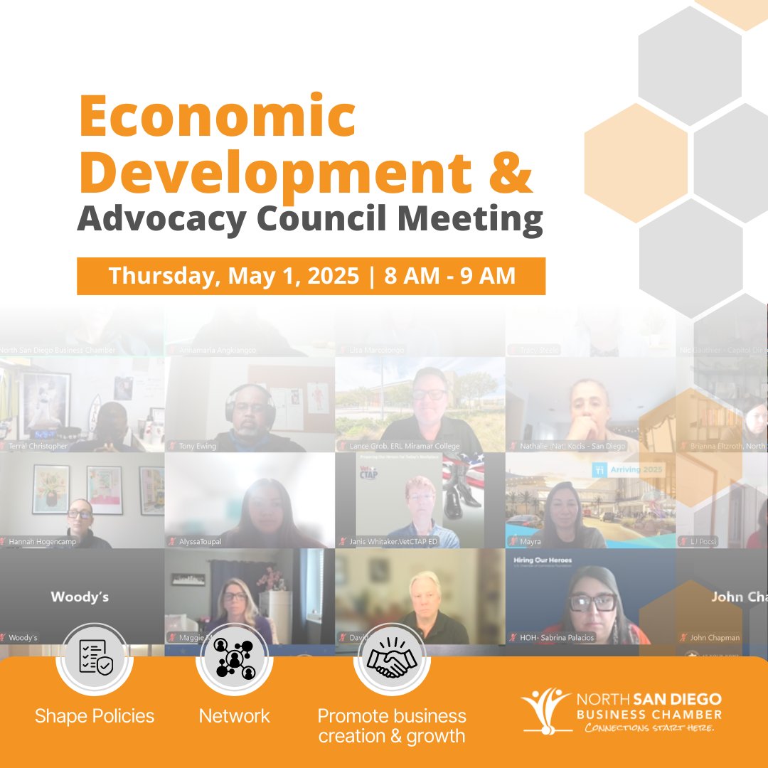 sdbizchamber's tweet image. Join us May 1, for the Economic Development &amp;amp; Advocacy Advisory Council meeting to stay informed on key policy discussions, and share your voice on the issues that matter most to you.

Register now! ow.ly/Qu4B50VBiYc

#nsdbc #chamber #advisorycouncil #development