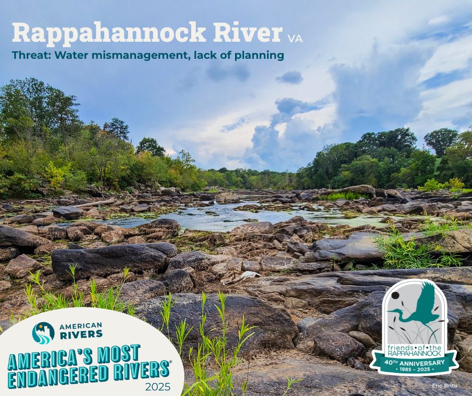 🚨BREAKING: @AmericanRivers just listed the Rappahannock River as one of the #MostEndangeredRivers of 2025.   

👉#ActNow: Tell Virginia decision-makers to ensure a strong and healthy future for the Rappahannock River at bit.ly/4jfv8YS.