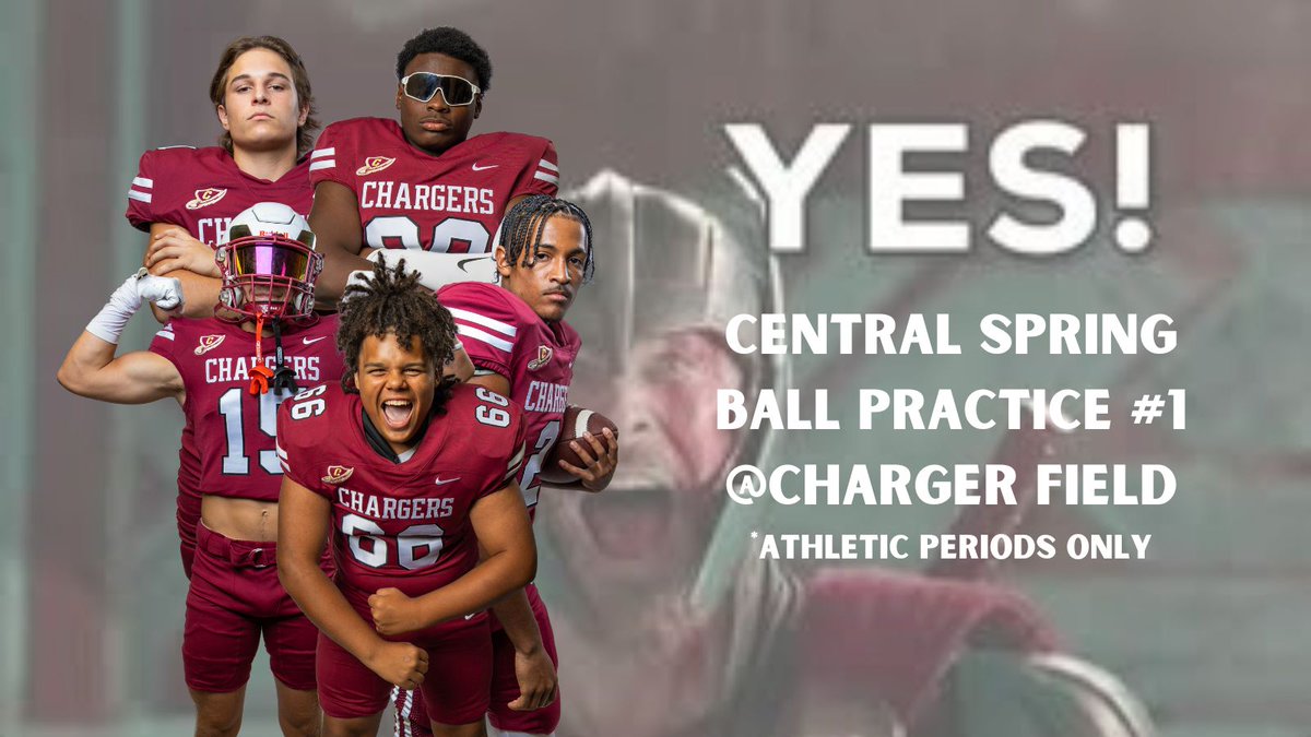 ✅ SPRING BALL IS OFFICIALLY HERE!

Today marks Practice #1 at Charger Field, and the energy is through the roof!  Tempo rises, and the grind begins. Let’s build something special. 🏈🔥

📍 Athletic Periods Only
#CentralChargers  | #ChargerNation | #GetChargedUP