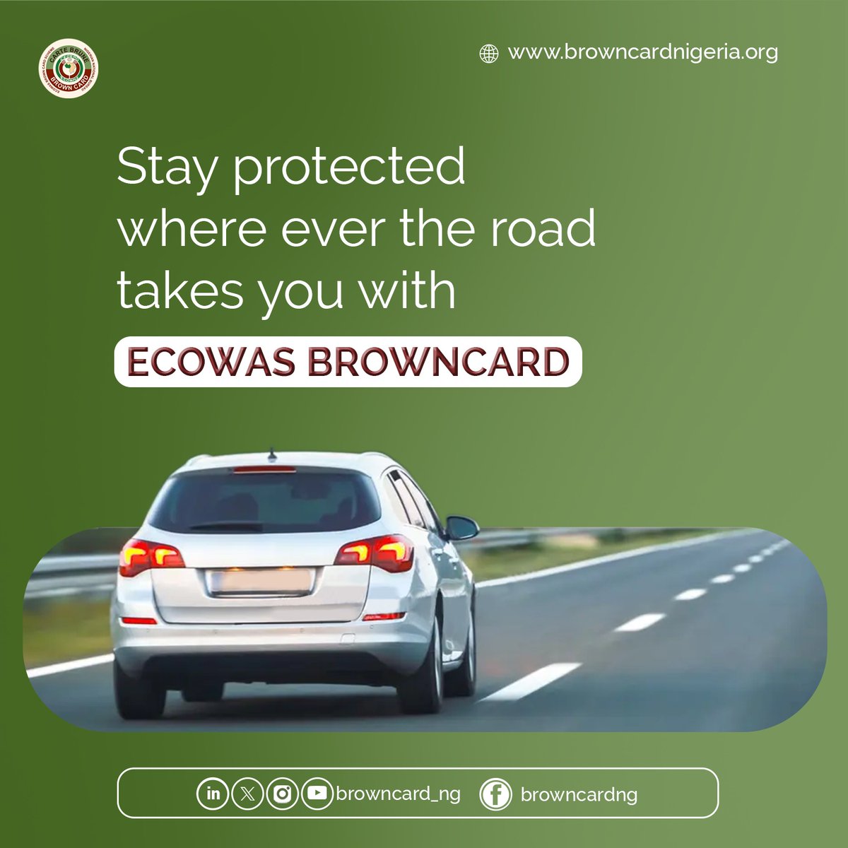 browncard_ng's tweet photo. Your car doesn’t stop at borders—neither should your protection.
With the ECOWAS Browncard, you enjoy seamless motor insurance coverage across West Africa.

Drive bold. Drive insured.

For more information about BROWNCARD Visit https://t.co/QaPaImF7Qr

#Browncard #ECOWASBrowncard https://t.co/L1tfsDQEkY