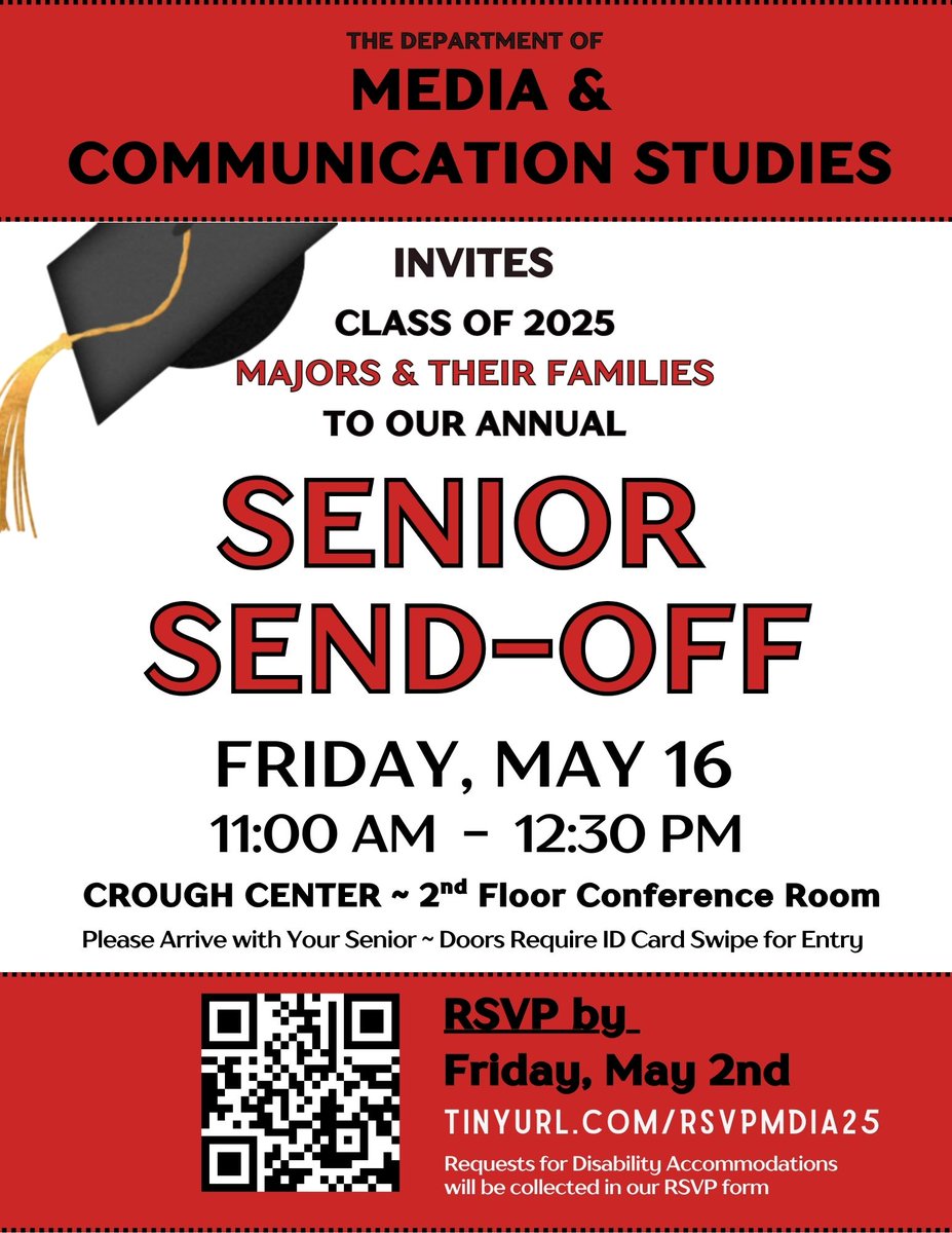 ⭐️We look forward to seeing our graduating seniors and their families at our Senior Send-Off on May 16th!  
⭐️Please RSVP by May 2nd: TINYURL.COM/RSVPMDIA25
@cuaartsandsciences