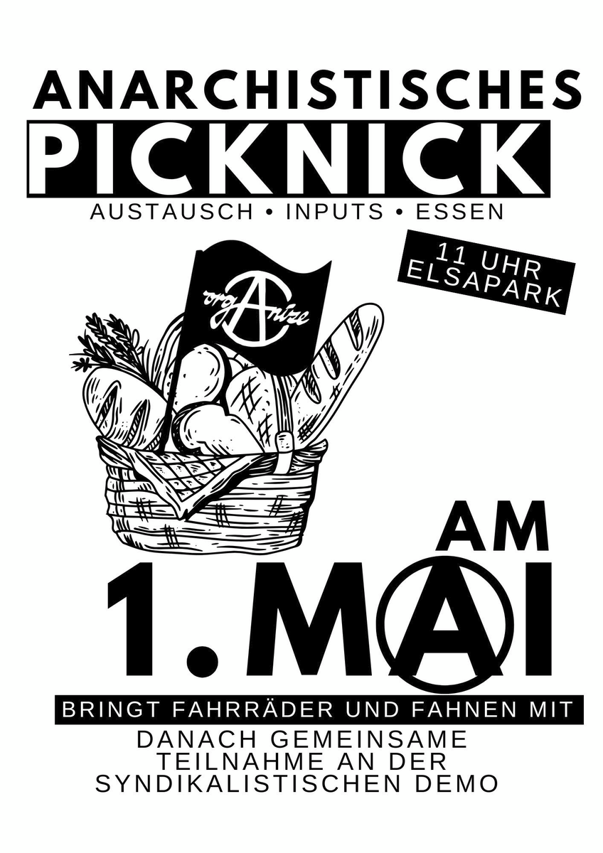 dp_leipzig's tweet photo. 1. Mai #Leipzig: 
Anarchistische Versammlung 11h Elsapark: 
Inputs - Picknick - Zubringerdemo

In Leipzig gibt es vergleichsweise viele  anarchistisch eingestellte Menschen. Trotzdem mangelt es offensichtlich  an anarchistischen Gruppen, ... (1/x)

#le0105 #1mai #anarchismus https://t.co/Wphz9Sv32W