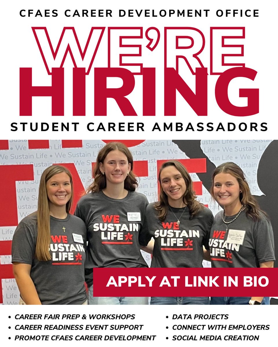 Join the CFAES Career Development team as a Student Career Ambassador! Enhance your network, expand your skills, and gain valuable hands-on experience in career support. 

Apply Here: myworkday.com/osu/d/inst/992…