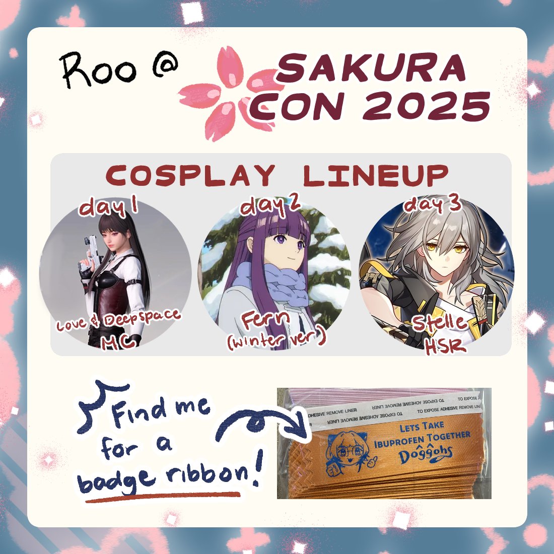 Seattle I will be in you 🔪
If you somehow find me at #sakuracon2025 I got badge ribbons to give out!!