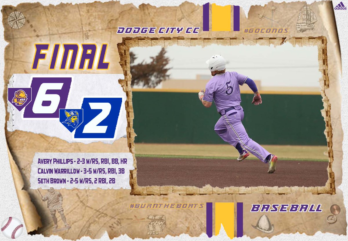 Dodge City CC Conquistadors (@goconqs) on Twitter photo ⚾️Baseball | #GoConqs
FINAL| 6-2 Dodge City
<a href="/GoConqsBB/">Dodge City CC Baseball</a> takes a mid-week non-conference tilt over Bethany JV to improve to 26-18 on the season #BurnTheBoats ⚾️Baseball | #GoConqs
FINAL| 6-2 Dodge City
<a href="/GoConqsBB/">Dodge City CC Baseball</a> takes a mid-week non-conference tilt over Bethany JV to improve to 26-18 on the season #BurnTheBoats