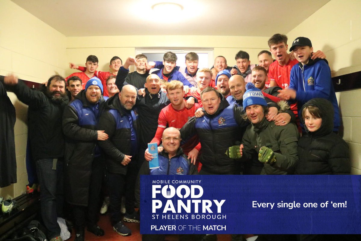 sthelenstownfc's tweet photo. Tonight’s @sthelensboroughmobilepantry Player of the Match is… everybody involved with club. Sponsored by hard graft and a love of your little old #TownTeam 🔵⚪️ https://t.co/uOCGr3drMb