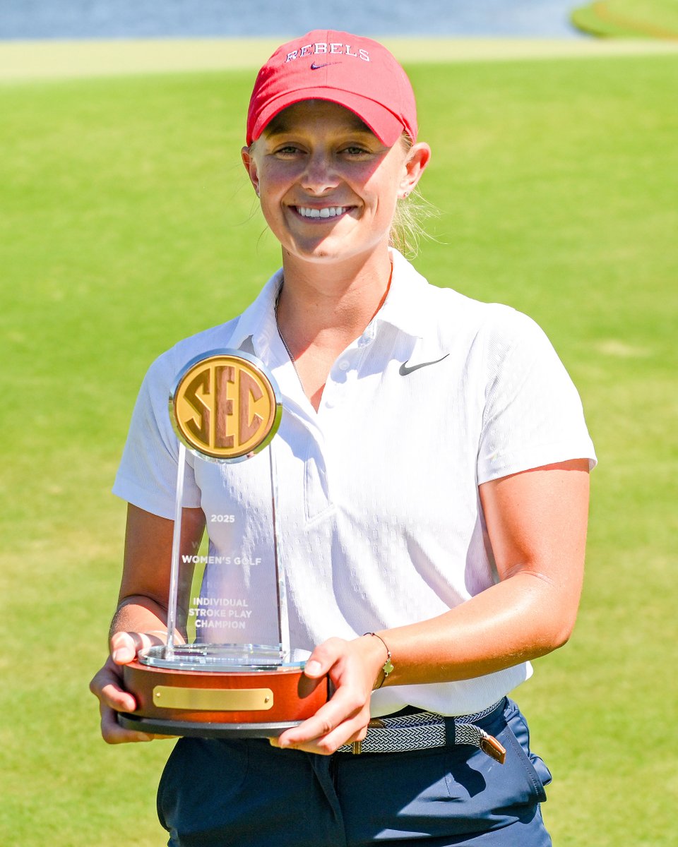 𝗢𝗻𝗲 𝗳𝗼𝗿 𝘁𝗵𝗲 𝗿𝗲𝗰𝗼𝗿𝗱 𝗯𝗼𝗼𝗸𝘀.

🔵 First Rebel to win individual SEC title in program history
🔵 School record for 54-hole score on a par 70 (201)
🔵 Tied Ole Miss record for most medalist wins as a Rebel (4)