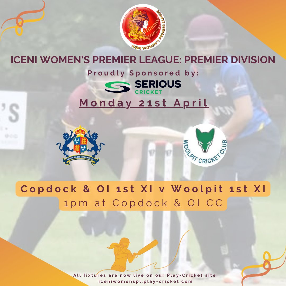 Iceni Women's Premier Cricket League (@iceniwpl) on Twitter photo 🏏Iceni WPL: Premier Division🏏
The next game for the prem is on Bank Hol Mon, starting at 1pm!
📍 <a href="/CopdockOlCC/">Copdock & Old Ipswichian Cricket Club</a> v <a href="/WoolpitCC/">Woolpit CC</a>
📣Sponsored by <a href="/SeriousCricket/">Serious Cricket</a>
📸Photo Credit: Kerry at KML Amateur Photography
#IceniWPL #WomensCricket #TakeHerLead #SeriousCricket <a href="/suffolkcricket/">Suffolk Cricket ❤️🏏</a> 🏏Iceni WPL: Premier Division🏏
The next game for the prem is on Bank Hol Mon, starting at 1pm!
📍 <a href="/CopdockOlCC/">Copdock & Old Ipswichian Cricket Club</a> v <a href="/WoolpitCC/">Woolpit CC</a>
📣Sponsored by <a href="/SeriousCricket/">Serious Cricket</a>
📸Photo Credit: Kerry at KML Amateur Photography
#IceniWPL #WomensCricket #TakeHerLead #SeriousCricket <a href="/suffolkcricket/">Suffolk Cricket ❤️🏏</a>