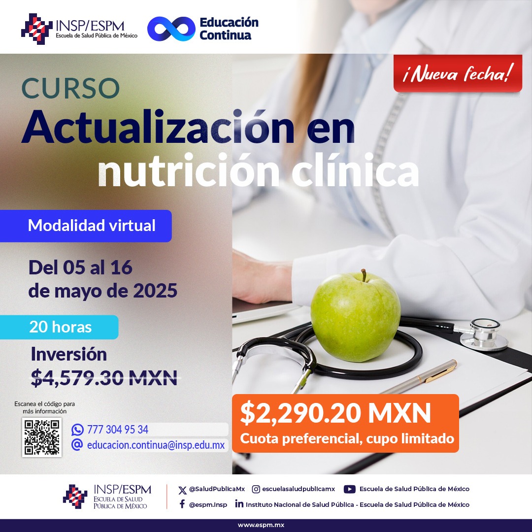 📢 ¡Nueva fecha confirmada!📢
¿Quieres fortalecer tus conocimientos en el tratamiento nutricional de enfermedades crónicas y agudas?
Este curso es para ti 👩‍⚕️👨‍⚕️

📅 Del 05 al 16 de mayo de 2025
⏱️ 20 horas de duración
✨ Cuota preferencial ¡cupo limitado!✨
🔗 Regístrate aquí: