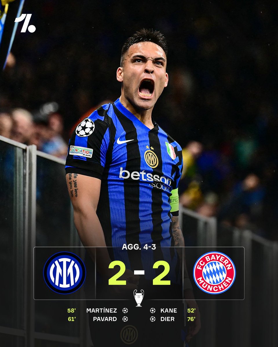 OneFootball's tweet photo. Inter eliminate Bayern to progress to the Champions League semi-finals! 🇮🇹➡️🏆 https://t.co/zpX5jRJn6T