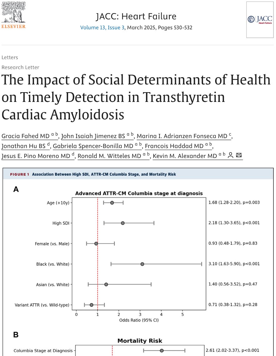 Gracia Fahed (@graciafahed) on Twitter photo 🫀Therapeutic options for ATTR-CM are expanding rapidly, yet diagnostic delays remain significant.👇Our latest <a href="/JACCJournals/">JACC Journals</a> studies uncover geographic, socioeconomic and racial disparities in timely ATTR-CM diagnosis and outcomes, across both Stanford and national CDC cohorts. 🫀Therapeutic options for ATTR-CM are expanding rapidly, yet diagnostic delays remain significant.👇Our latest <a href="/JACCJournals/">JACC Journals</a> studies uncover geographic, socioeconomic and racial disparities in timely ATTR-CM diagnosis and outcomes, across both Stanford and national CDC cohorts.