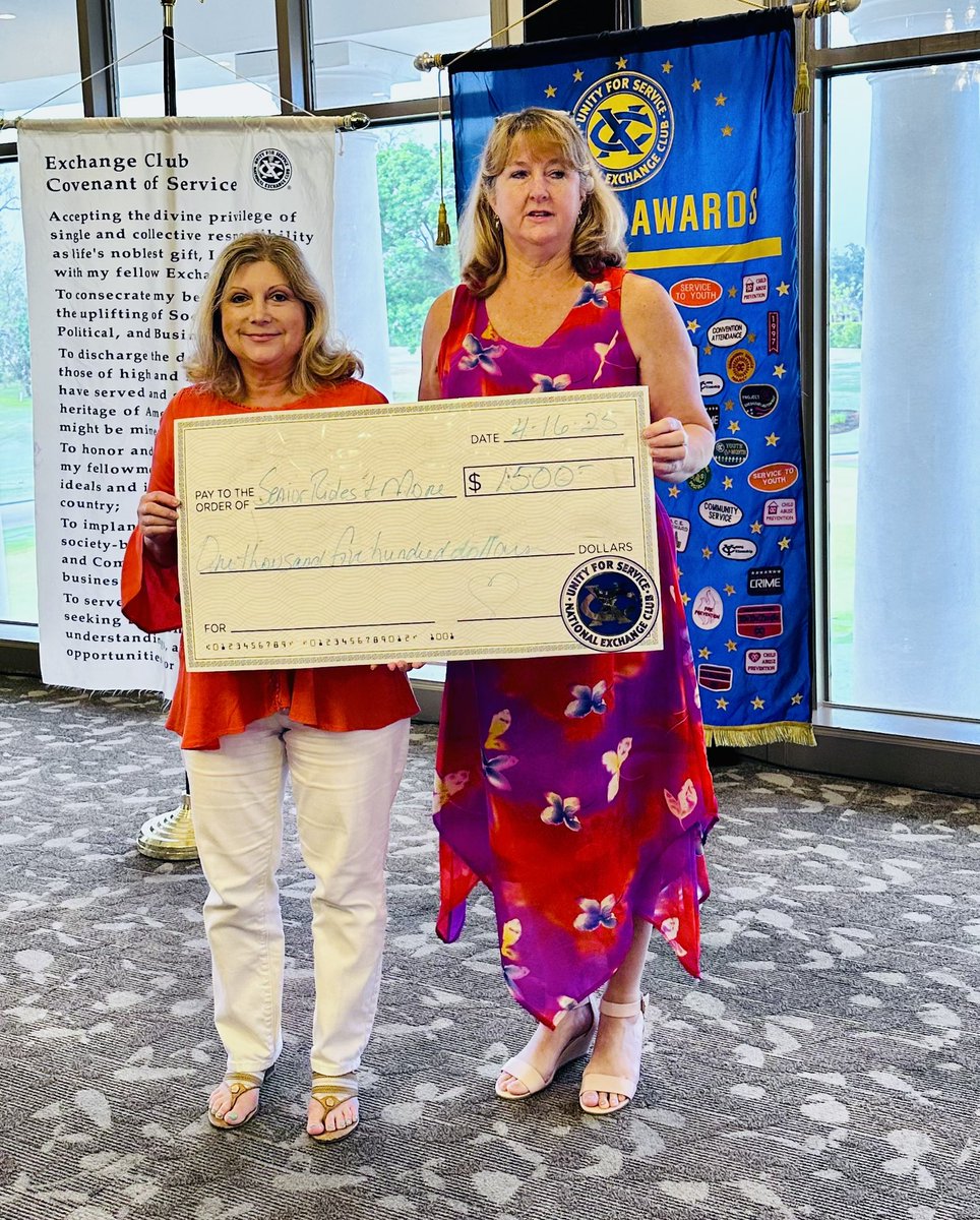 Thank you Exchange Club of Sugar Land for supporting the mission of Senior Rides and More. Your donation will provide $50 grocery gift cards to 30 seniors in need of food.